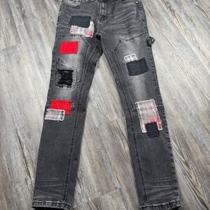 Switch Remarkable Men's 32x32 Black Slim Taper Fit Patch Work Jeans